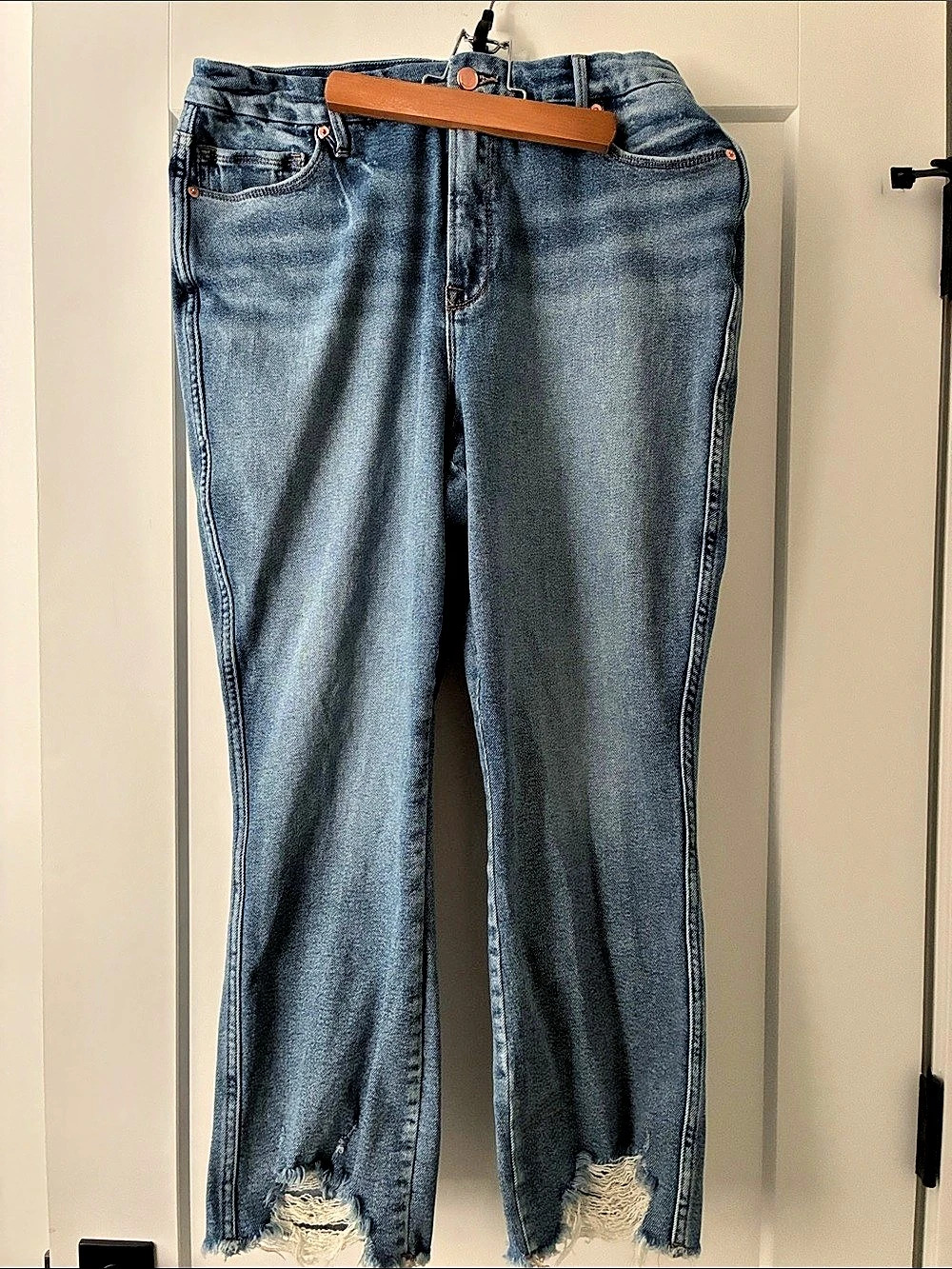 Good American Good Curve Straight Fray Hem Jeans Wide Leg Jeans Blue Waist 16